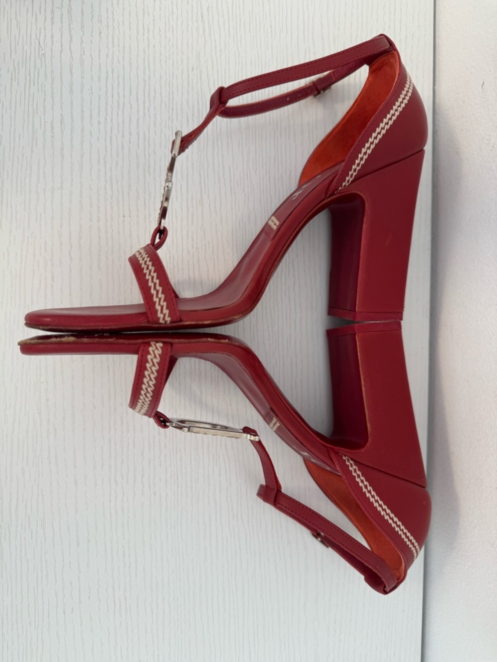 Dior Galliano 2005 Red Leather Charm Embroidered Block Heel Sandals EU 36.5 Y2K - Picture 6 of 7